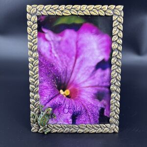 Vintage Elsa Frog Photo Picture Frame Enamel Leaves Rhinestone 4x6